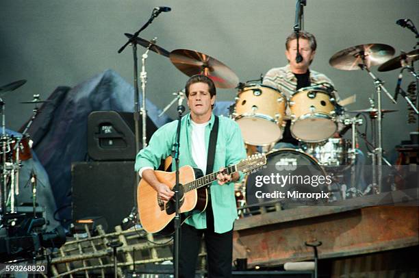 Glenn Frey of The Eagles performing live at the McAlpine Stadium in Huddersfield. 10th July 1996.