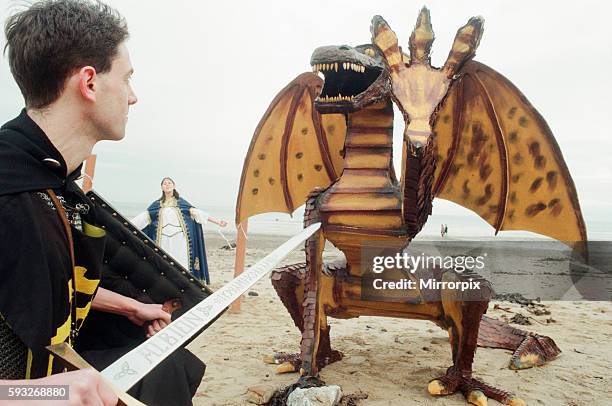 Staff at the Regent Cinema on Redcar Seafront have made a giant dragon, inspired by the Sean Connery film Dragonheart, 16th November 1996. Pictured,...