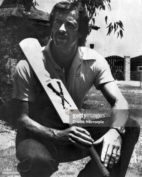 Australian cricketer Dennis Lillee with his aluminium bat which was banned after he used it once against England in Perth. 18th December 1979.