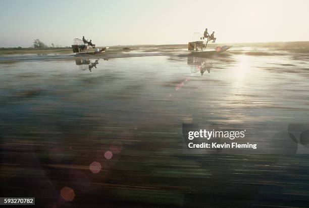 airboaters in everglades - airboat stock pictures, royalty-free photos & images