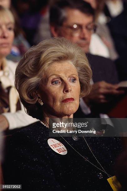 Pamela Harriman attends a debate during the 1992 Presidential election campaign.