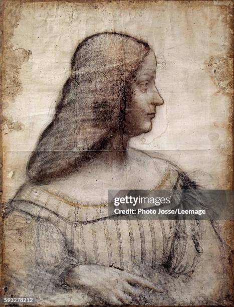 Portrait of Isabella d'Este . Work by Leonardo da Vinci , Charcoal and pastel , 1500. Musee du Louvre, Paris, France