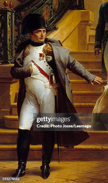 The Emperor Napoleon I refusing the plans of the architects Beaumont and Fountain in the staircase of the Palais Royal on 5 July 1807. Detail of the...