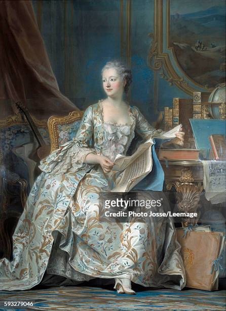 Portrait of Jeanne Antoinette Poisson, Marquise de Pompadour , mistress of King Louis XV. Painting by Maurice Quentin Delatour called Quentin De La...