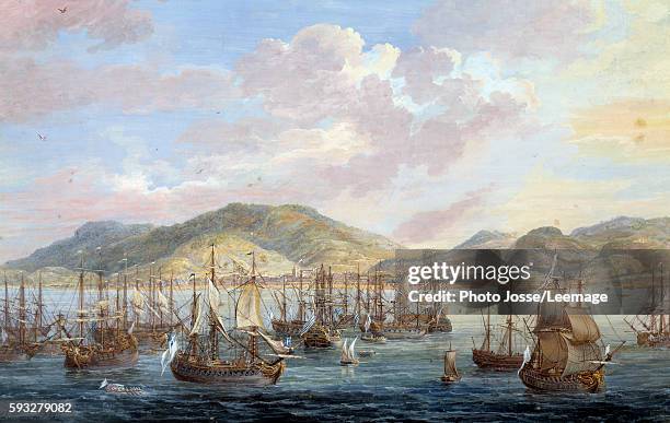 View of the city of The Cap francais , sea view in Saint Domingue. Detail. Painting by Louis-Nicolas Van Blarenberghe , 1779. New World Museum, La...