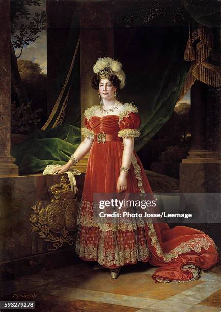 Full-length portrait of the Duchess of Angouleme, Marie Therese Charlotte of France called Madame Royale . Painting by Alexandre-Francois Caminade ,...