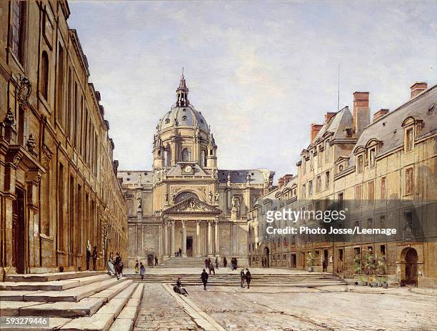 The courtyard of the Old Sorbonne in Paris. Painting by Emmanuel Lansyer , 1886. Oil on canvas. 0,46 x 0,61 m. Carnavalet Museum, Paris