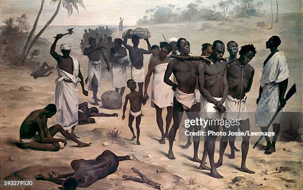 Convoy of slaves in Africa circa 1859. Anonymous painting, 19th century. Quai Branly Museum, Paris