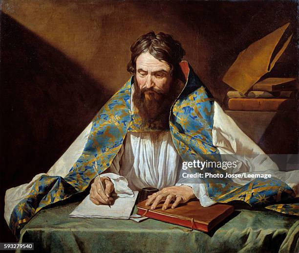 Portrait of St. Ambrose , Bishop of Milan. Painting by Mathias Stomer Flemish School, ca.1633-1639. Oil on canvas. 1,10 x 1,30 m. Beaux-Arts Museum,...