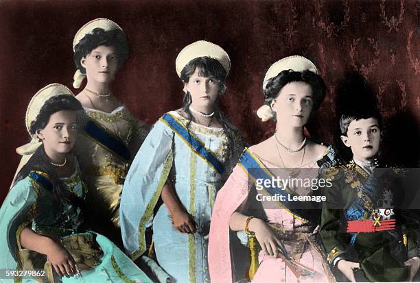The children of the last Russian Czar Nicholas II - Grand Duchesses Tatiana, Marie, Anastasia, Olga, and the Czarevitch.