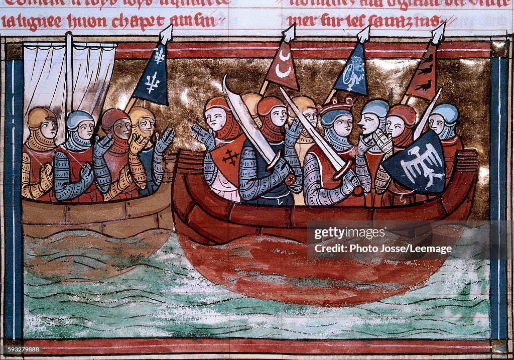 Godfrey of Bouillon and the crusaders sailing to the Holy Land