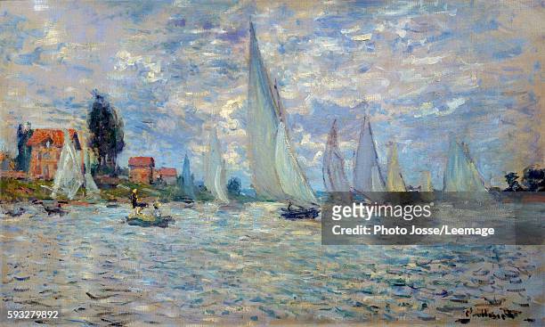 The boats or Regatta at Argenteuil. Painting by Claude Monet , circa 1874. 0,6 x 1 m. Orsay Museum, Paris