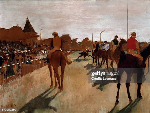 The parade, also known as "Race horses in front of the tribunes" - Painting by Edgar Degas 1866-1868. Oil on paper mounted on canvas, Dim. 0,46 x...