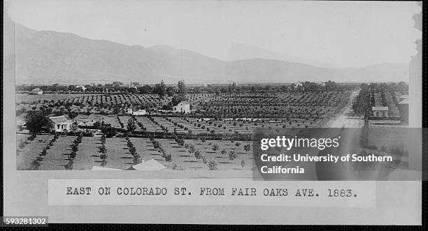 Photograph of Colorado Street from Fair Oaks Avenue, Pasadena, California, 1883.