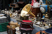 Old Gramophone and Other Antique Objects At Antiques Market