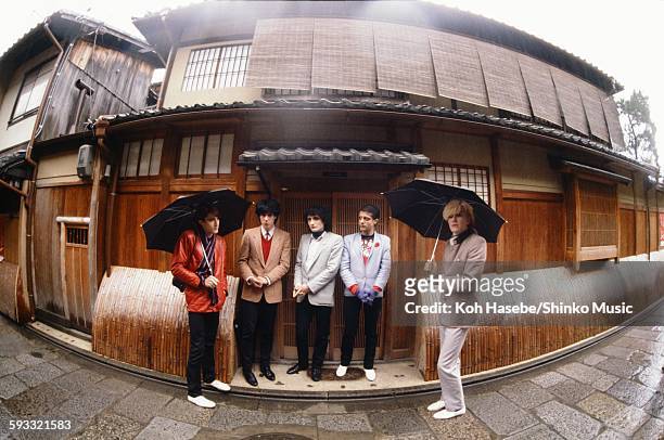 Japan photo session in rainy Gion town in Kyoto, Kyoto, February 1981.