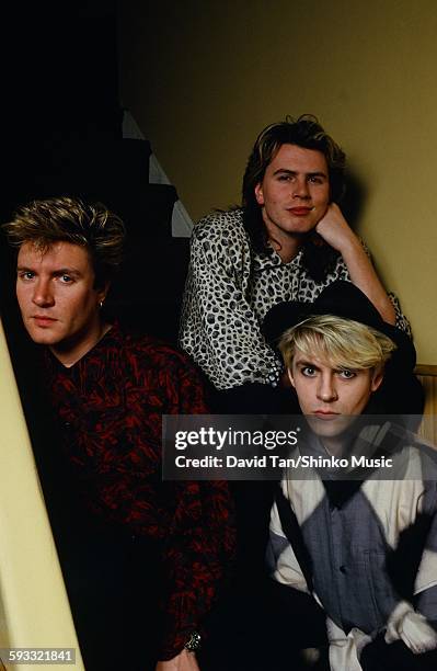 Duran Duran Simon Le Bon, John Taylor and Nick Rhodes at recording studio in NYC, NYC, January 1986.