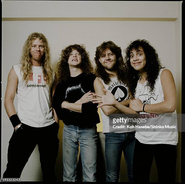 Metallica in photo session at a hotel, Tokyo, November 1986.