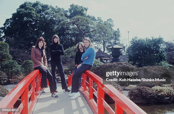 Pink Floyd at a photo session in the Japanese garden, Tokyo, March 1972.