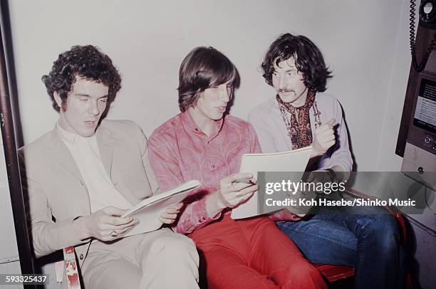 Nick Mason and Roger Waters Pink Floyd in a club dressing room in London, London, 1969.