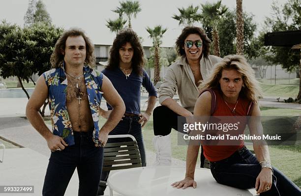 Van Halen posing in Arizona in the United States, 1978 October.