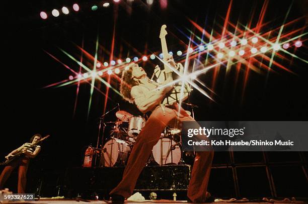 Eddie Van Halen Van Halen striking a pose at the Kouseinennkinn-kaikan, Tokyo, June 1978.