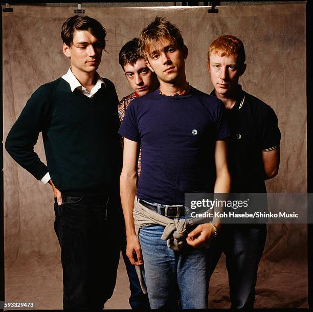 Blur group shot at photo studio in Tokyo, November 1994.