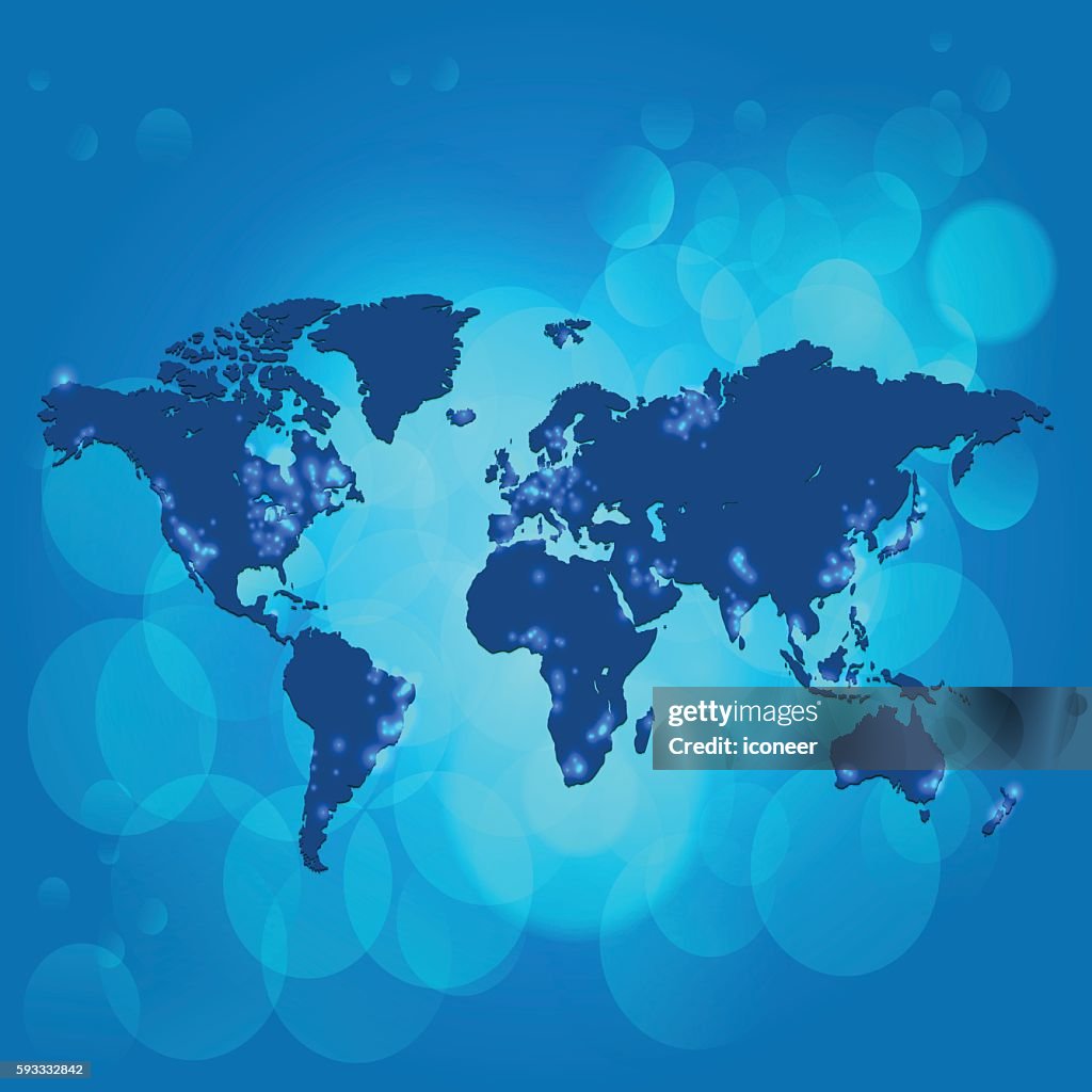 World back light map with cyan glowing background