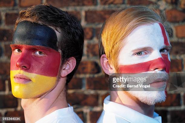 british and german sports fans - german culture stock pictures, royalty-free photos & images