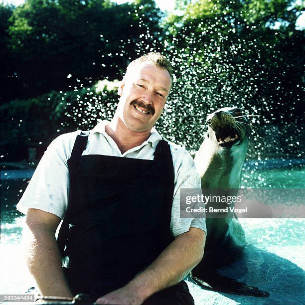 keeper with sea lion - zoo keeper stock pictures, royalty-free photos & images