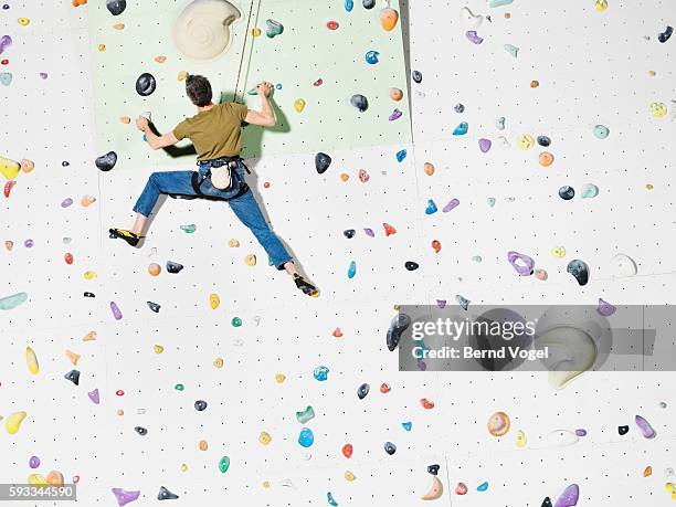rock climber - indoor climbing stock-fotos und bilder
