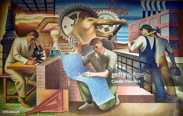 New Deal / Treasury Section of Fine Arts. Seymour Fogel, WPA mural from the Cohen Building in Washington, D.C., 1942. Fogel's murals were painted to...