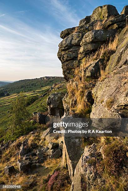 gritstone edges of the peak district national park, derbyshire. - baslow stock pictures, royalty-free photos & images