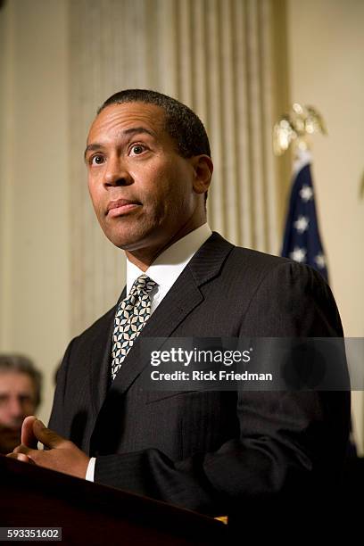 Massachusetts Governor Deval Patrick hosts a press conference outside his office at the Massachusetts State House in Boston. Governor Patrick...