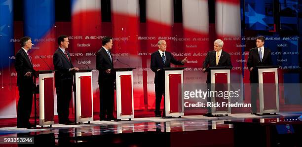 The NBC-Facebook Republican presidential candidates debate between John Huntsman Rick Santorum, MItt Romney, Ron Paul, Newt Gingrich and Rick Perry...