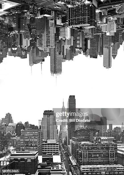 city in the sky - skyline zwart wit stockfoto's en -beelden