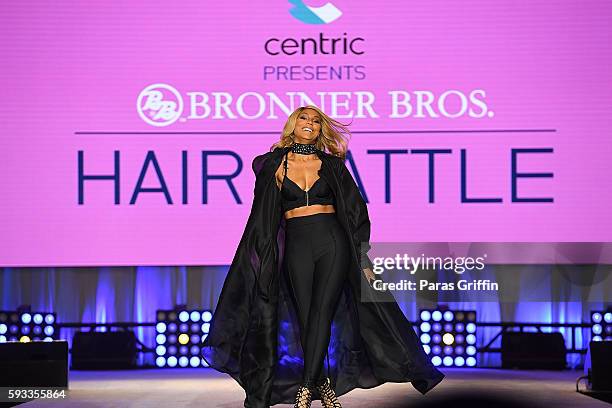 Recording artist Tamar Braxton onstage at Centric Presents Bronner Bros. Hair Battle at Georgia World Congress Center on August 21, 2016 in Atlanta,...