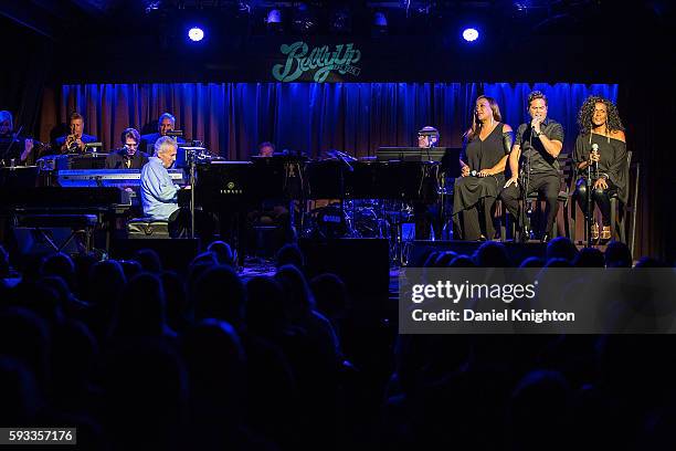 Composer Burt Bacharach, and vocalists Donna Taylor, John Pagano, and Josie James of Burt Bacharach perform on stage at Belly Up Tavern on August 21,...