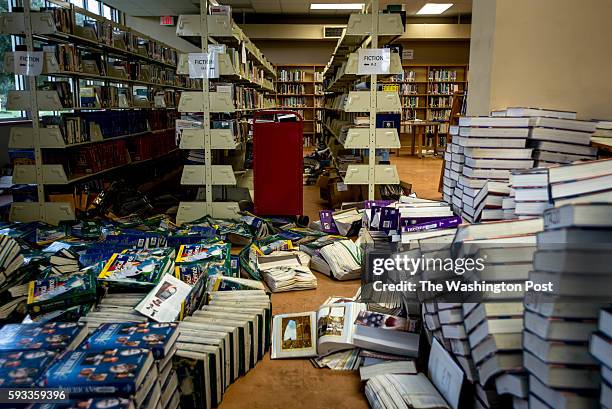 Textbooks dry in the library of Baker High School on August 18, 2016. Students had only been back to school in Baker, Louisiana for two days before...