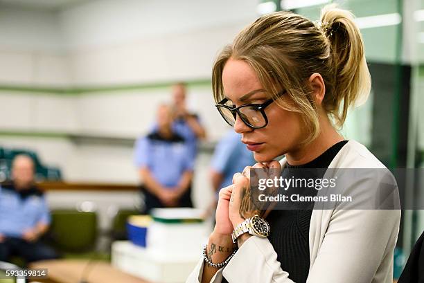 Gina-Lisa Lohfink attends a court trial on August 22, 2016 in Berlin, Germany. The 29-year-old model was ordered to pay a 24,000 EUR fine in January...