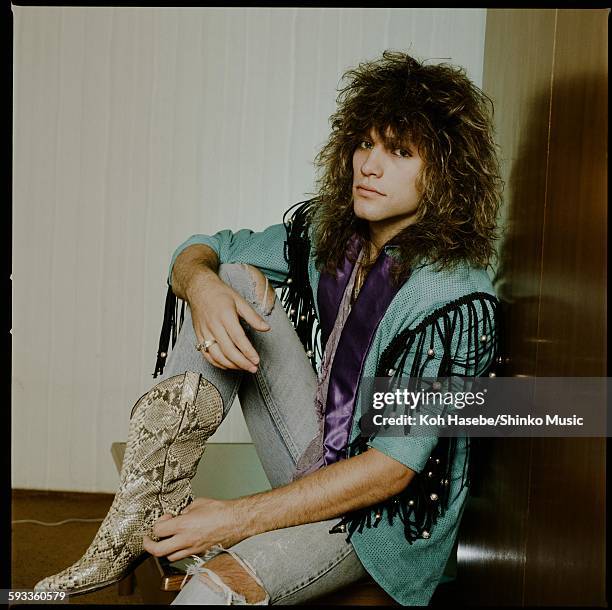 Jon Bon Jovi Bon Jovi photo session at hotel in Tokyo, April 1985.