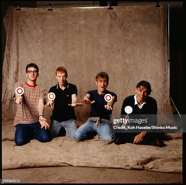 Blur group shot at photo studio in Tokyo, November 1994.