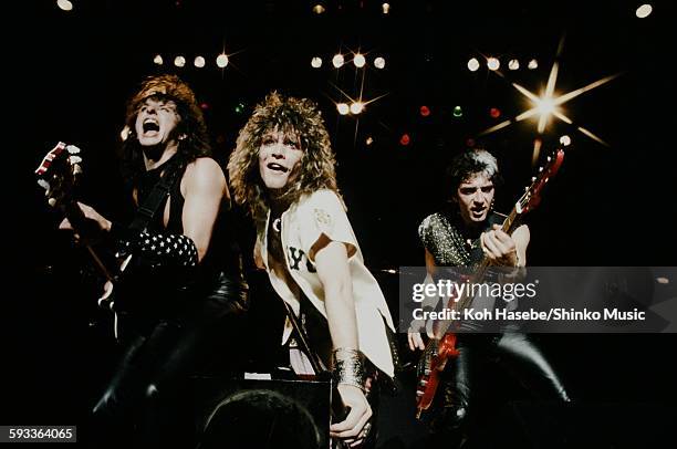 Bon Jovi Jon Bon Jovi, Richie Sambora and Hugh McDonald live at Nakano Sun Plaza, Tokyo, April 20, 1985.