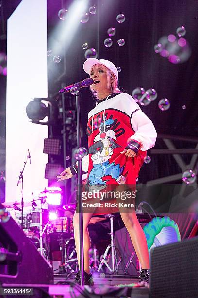 Singer-songwriter Jhené Aiko performs in support of Snoop Dogg and Wiz Khalifa during 'The High Road Tour' at Austin360 Amphitheater on August 21,...