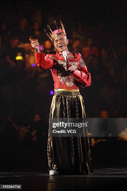 Singer Aaron Kwok performs on the stage in concert at Hong Kong Coliseum on August 21, 2016 in Hong Kong, Hong Kong.