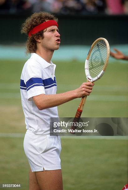 John McEnroe upset during Men's Semifinals match vs Australia Rod Frawley at All England Club. London, England 7/2/1981 CREDIT: Walter Iooss Jr.