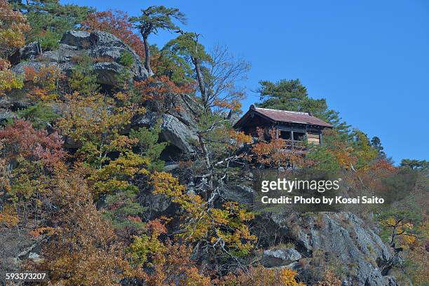 yamadera temple of autumn - yamadera stock pictures, royalty-free photos & images