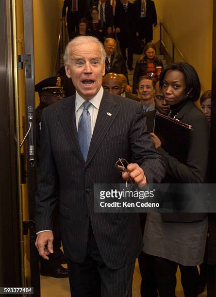 Vice President Joe Biden, arrives for a House Democratic Caucus meeting for an unusual New Year's Day session to discuss legislation that will curb...