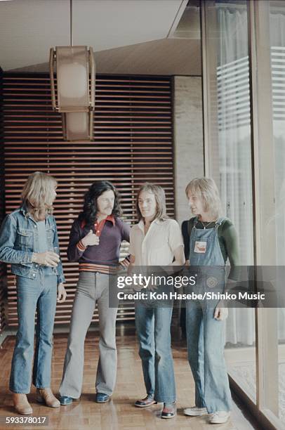 Humble Pie photo session at hotel lobby, Tokyo, May 1973.