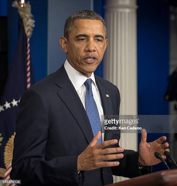 President Obama makes remarks in the James Bradey briefing room of the White House after meeting with Congressional leaders December 28, 2012. The...